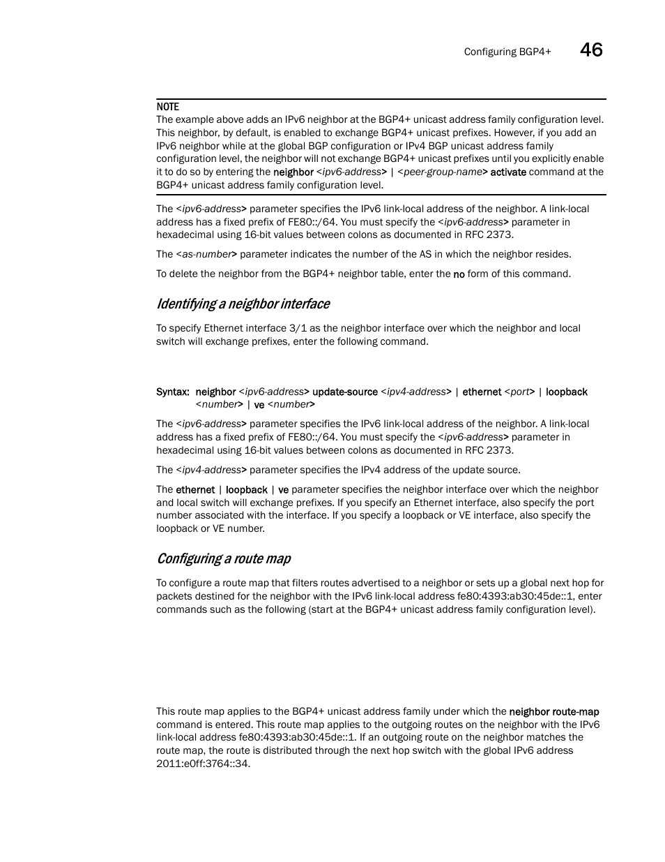 Identifying a neighbor interface, Configuring a route map | Brocade BigIron RX Series Configuration Guide User Manual | Page 1301 / 1550