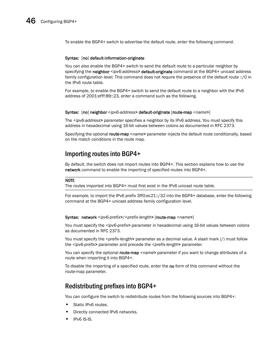 Importing routes into bgp4, Redistributing prefixes into bgp4 | Brocade BigIron RX Series Configuration Guide User Manual | Page 1304 / 1550