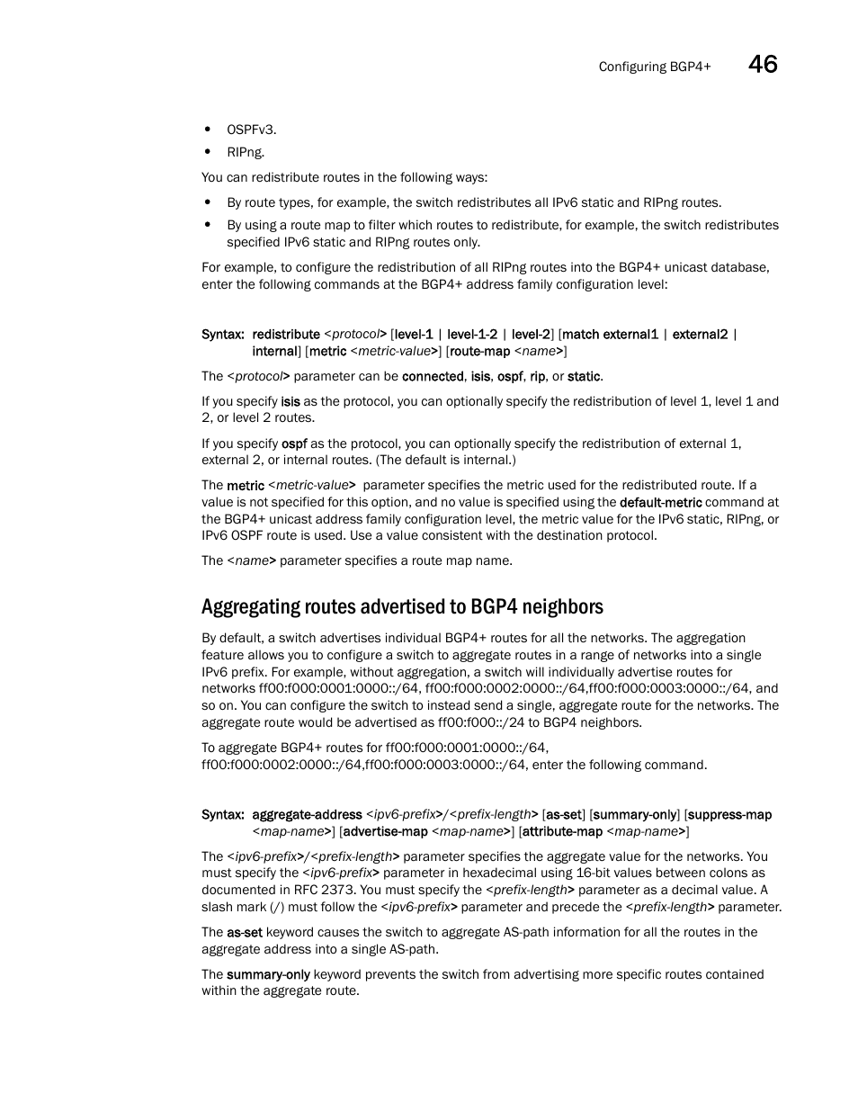 Aggregating routes advertised to bgp4 neighbors | Brocade BigIron RX Series Configuration Guide User Manual | Page 1305 / 1550