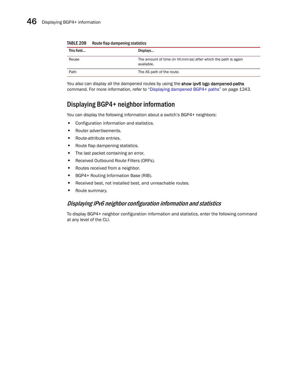 Displaying bgp4+ neighbor information | Brocade BigIron RX Series Configuration Guide User Manual | Page 1328 / 1550