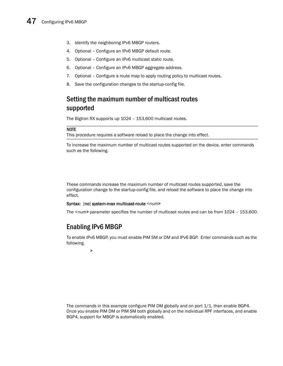 Enabling ipv6 mbgp | Brocade BigIron RX Series Configuration Guide User Manual | Page 1356 / 1550