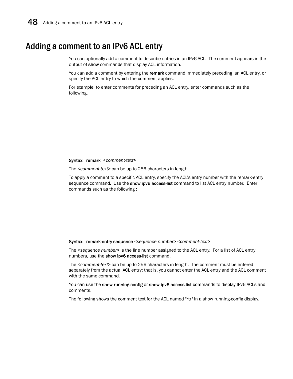 Adding a comment to an ipv6 acl entry, Adding a comment to an ipv6 acl entry 8 | Brocade BigIron RX Series Configuration Guide User Manual | Page 1376 / 1550