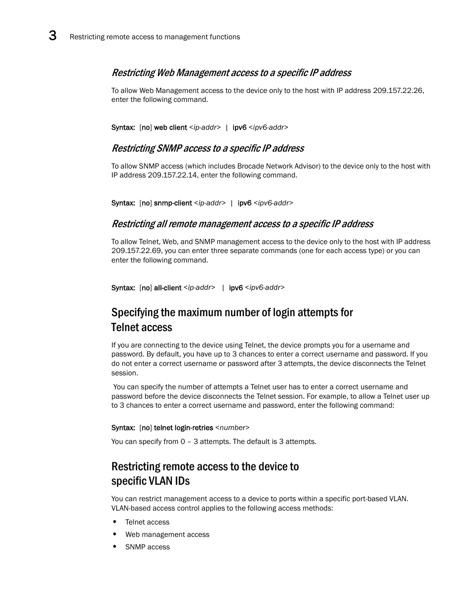 Restricting snmp access to a specific ip address | Brocade BigIron RX Series Configuration Guide User Manual | Page 138 / 1550