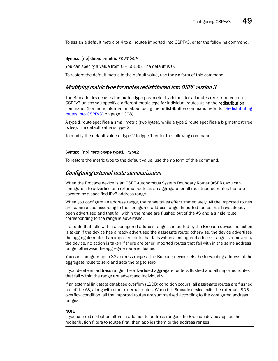 Configuring external route summarization | Brocade BigIron RX Series Configuration Guide User Manual | Page 1389 / 1550