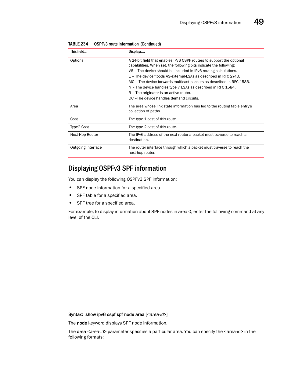 Displaying ospfv3 spf information | Brocade BigIron RX Series Configuration Guide User Manual | Page 1413 / 1550