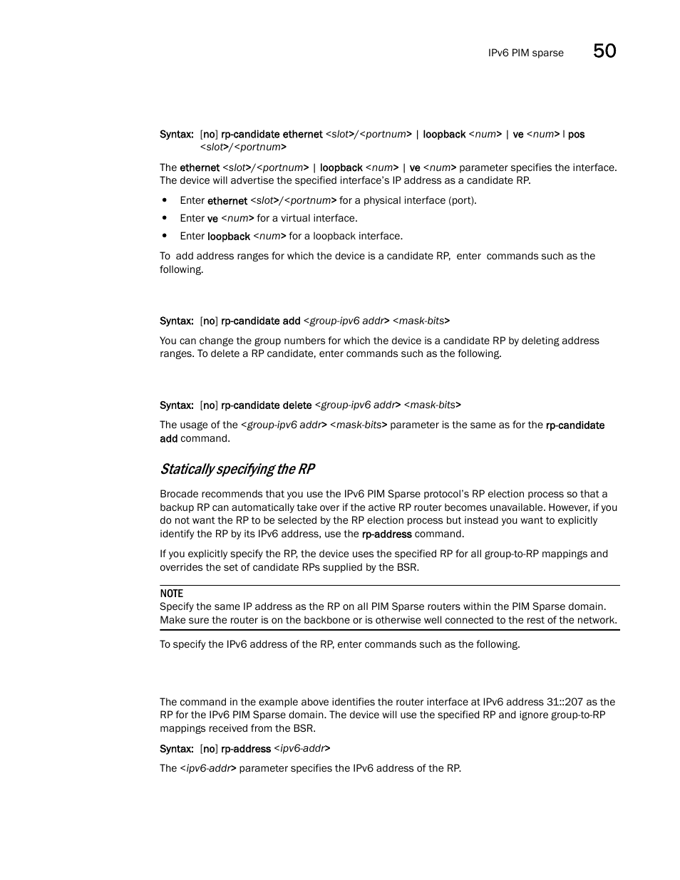 Statically specifying the rp | Brocade BigIron RX Series Configuration Guide User Manual | Page 1423 / 1550