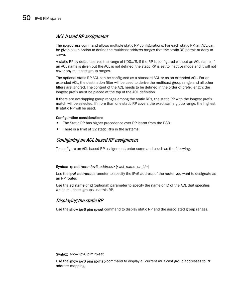 Acl based rp assignment, Configuring an acl based rp assignment, Displaying the static rp | Brocade BigIron RX Series Configuration Guide User Manual | Page 1424 / 1550