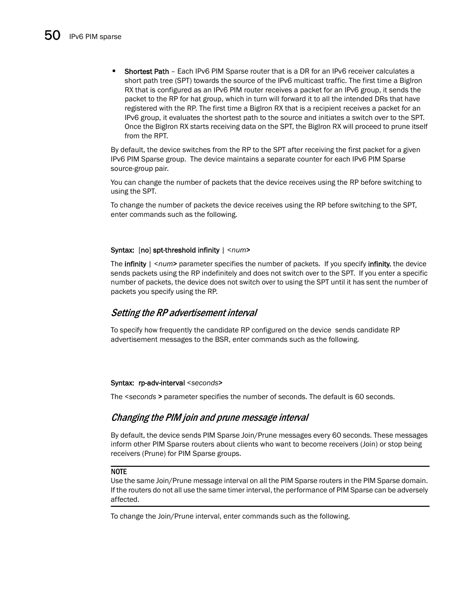 Setting the rp advertisement interval, Changing the pim join and prune message interval | Brocade BigIron RX Series Configuration Guide User Manual | Page 1426 / 1550