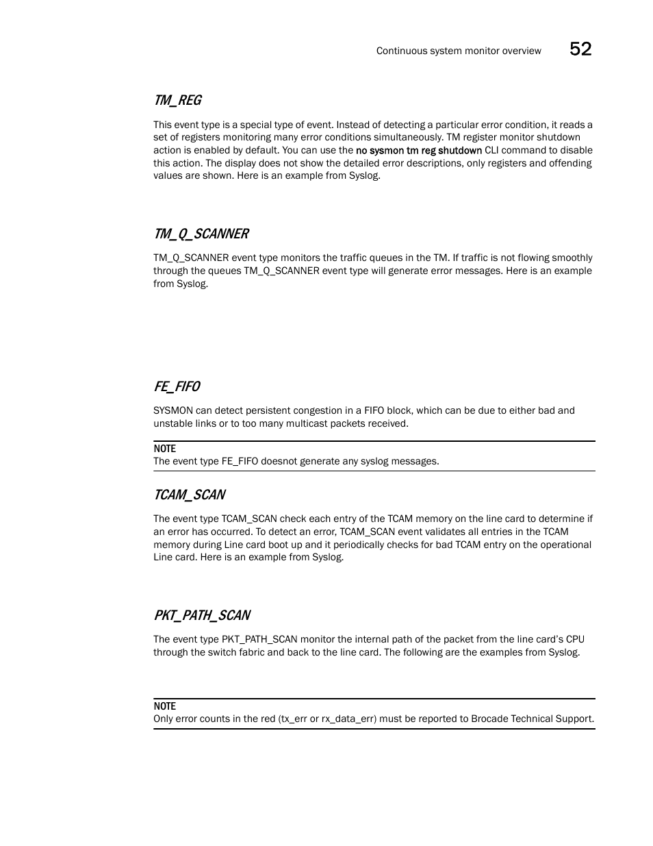 Tm_reg, Tm_q_scanner, Fe_fifo | Tcam_scan, Pkt_path_scan | Brocade BigIron RX Series Configuration Guide User Manual | Page 1451 / 1550