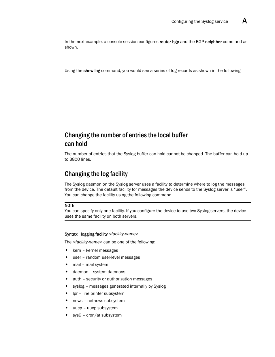 Changing the log facility | Brocade BigIron RX Series Configuration Guide User Manual | Page 1465 / 1550