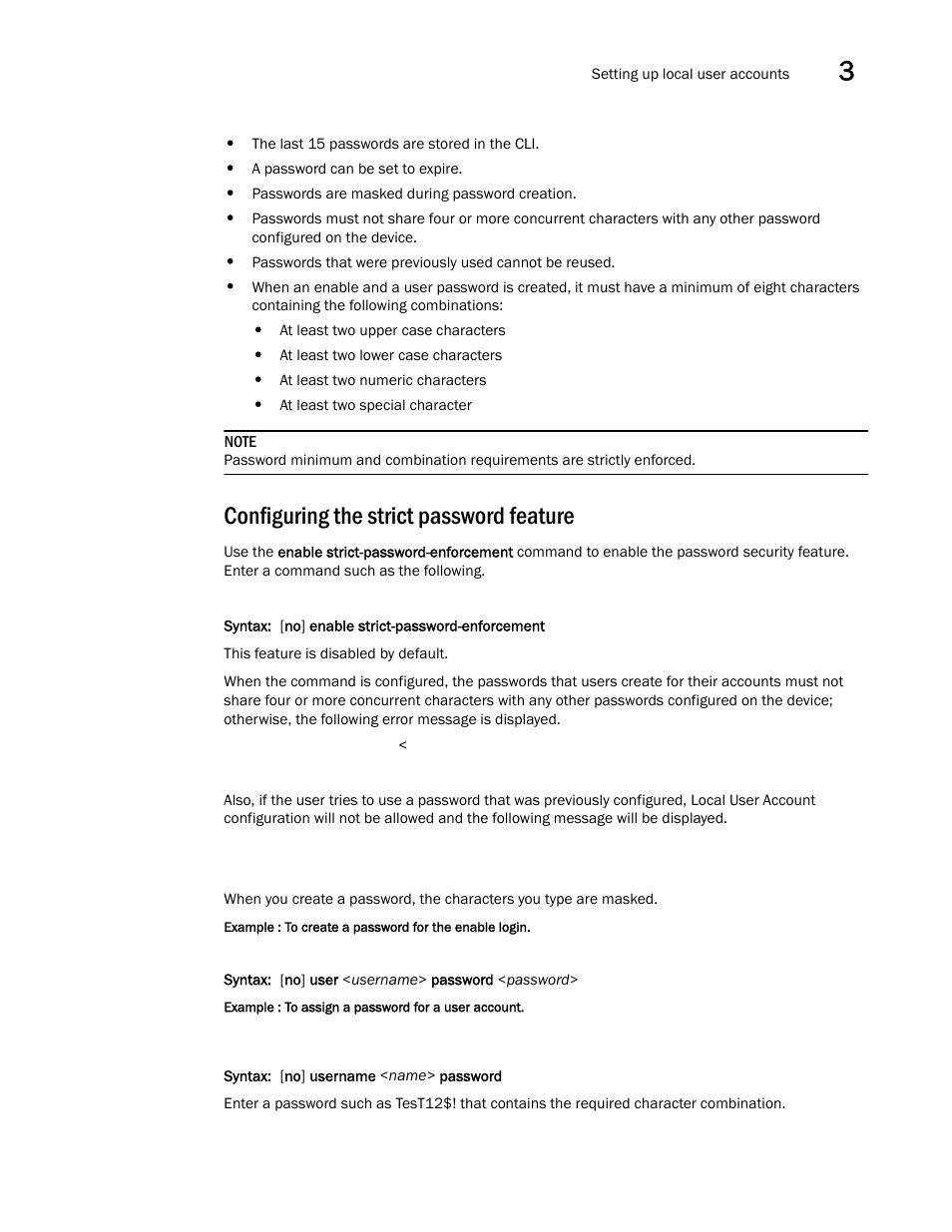 Configuring the strict password feature | Brocade BigIron RX Series Configuration Guide User Manual | Page 149 / 1550