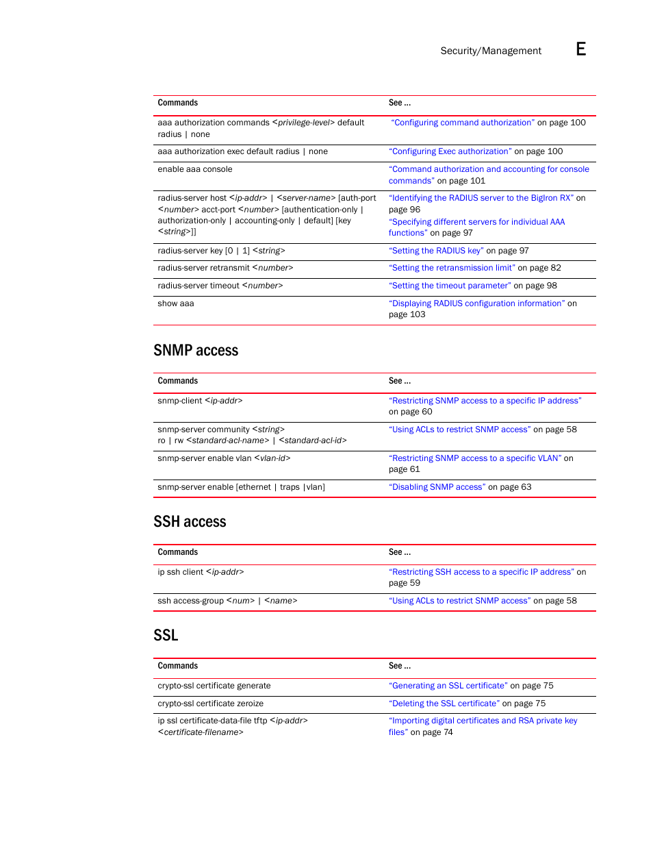 Snmp access, Ssh access, Snmp access ssh access ssl | Brocade BigIron RX Series Configuration Guide User Manual | Page 1535 / 1550