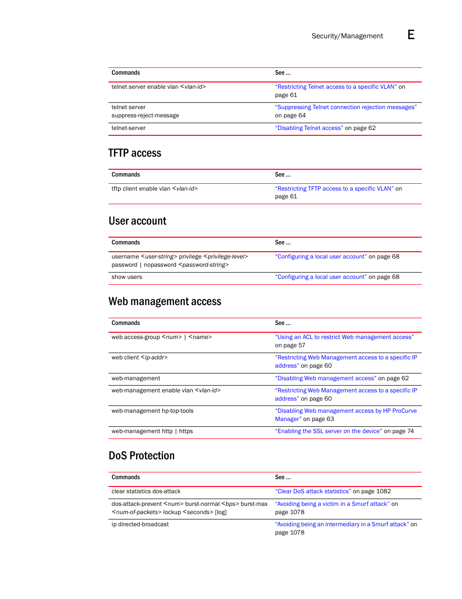 Tftp access, User account, Web management access | Dos protection | Brocade BigIron RX Series Configuration Guide User Manual | Page 1537 / 1550