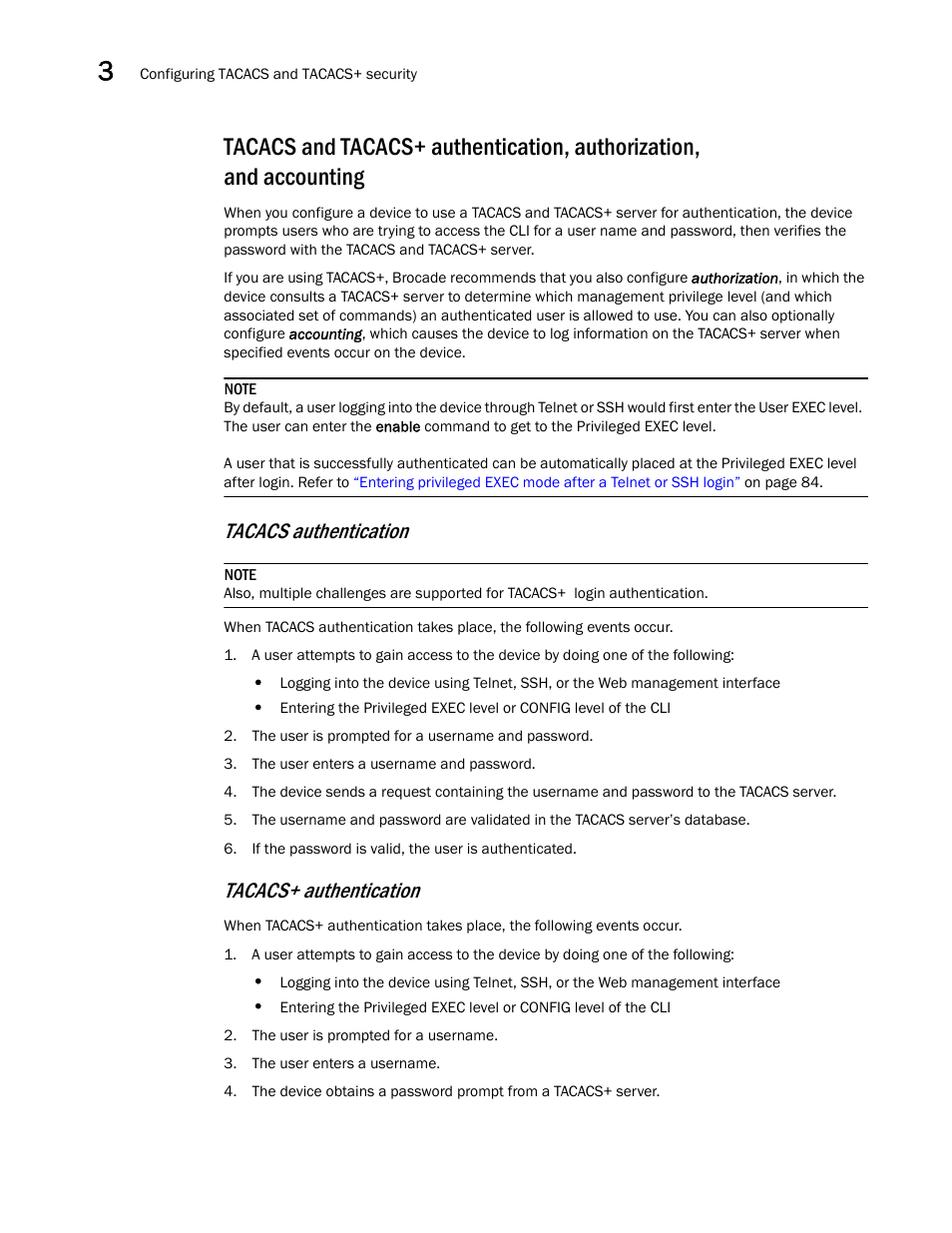 Tacacs authentication, Tacacs+ authentication | Brocade BigIron RX Series Configuration Guide User Manual | Page 154 / 1550