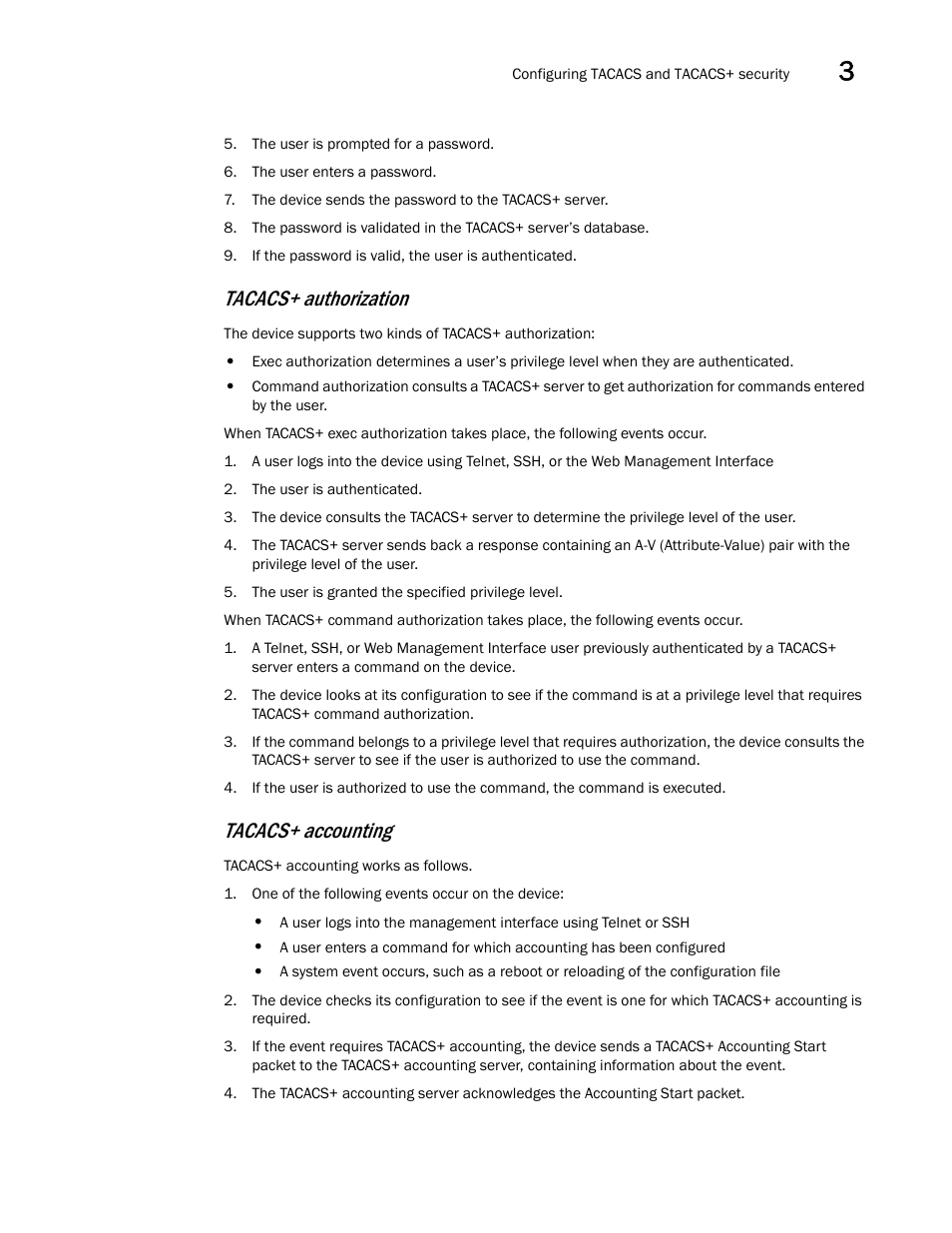 Tacacs+ authorization, Tacacs+ accounting | Brocade BigIron RX Series Configuration Guide User Manual | Page 155 / 1550