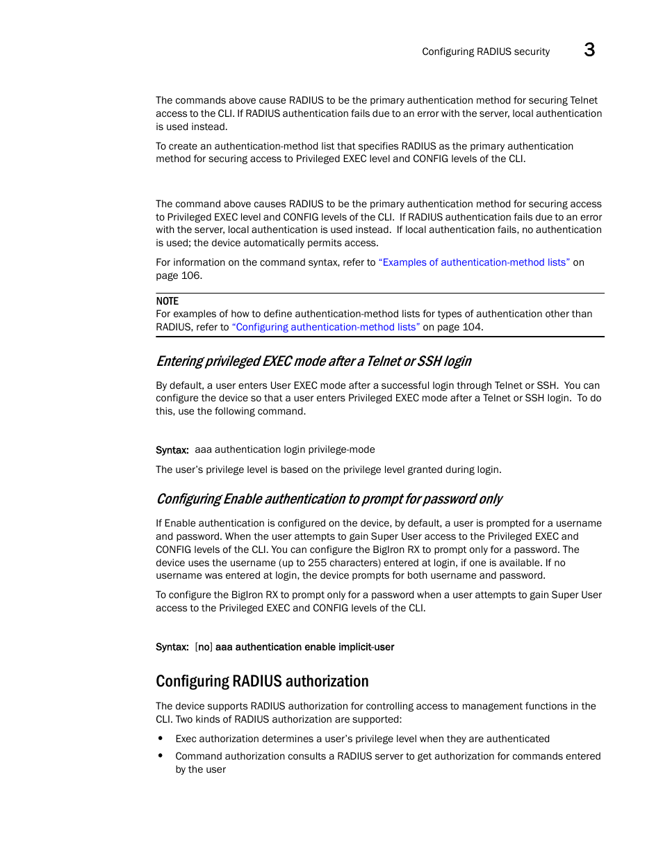 Configuring radius authorization | Brocade BigIron RX Series Configuration Guide User Manual | Page 177 / 1550