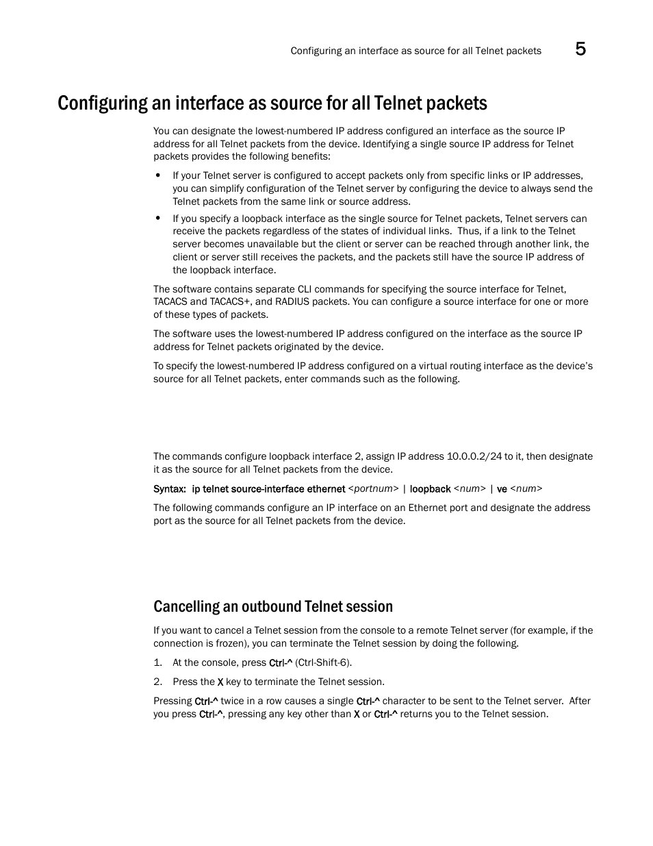 Cancelling an outbound telnet session | Brocade BigIron RX Series Configuration Guide User Manual | Page 203 / 1550