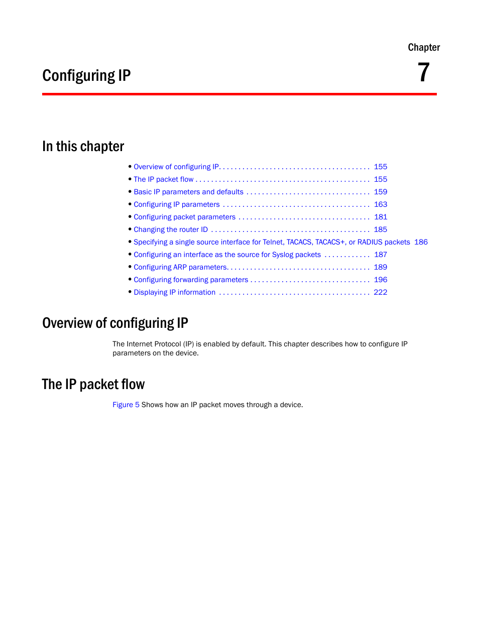 Configuring ip, Overview of configuring ip, The ip packet flow | Chapter 7 | Brocade BigIron RX Series Configuration Guide User Manual | Page 233 / 1550