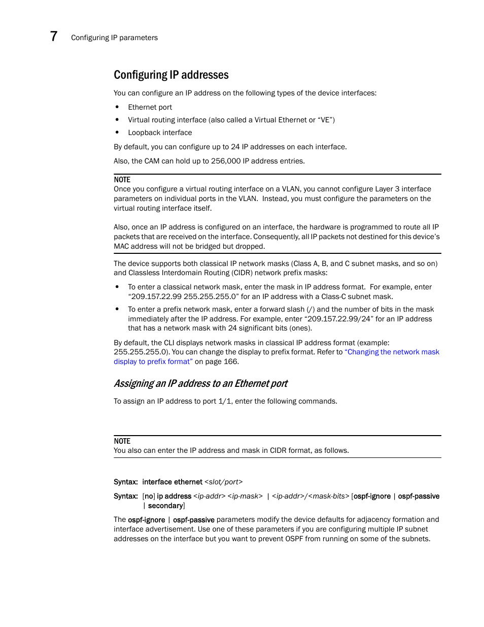 Configuring ip addresses, Assigning an ip address to an ethernet port | Brocade BigIron RX Series Configuration Guide User Manual | Page 242 / 1550