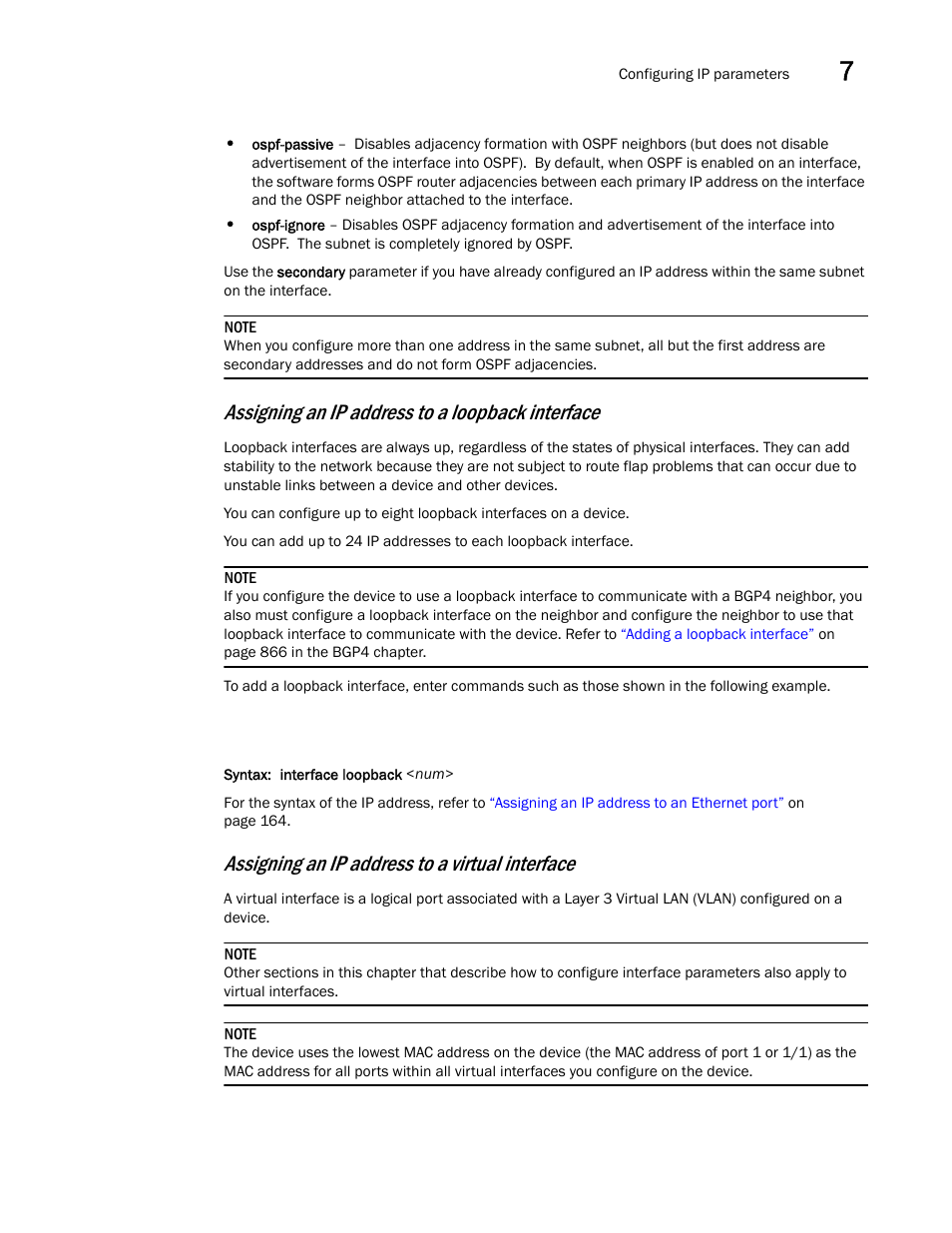 Assigning an ip address to a loopback interface, Assigning an ip address to a virtual interface | Brocade BigIron RX Series Configuration Guide User Manual | Page 243 / 1550