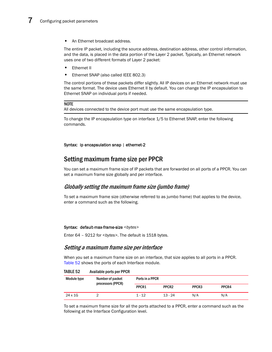 Setting maximum frame size per ppcr, Setting a maximum frame size per interface | Brocade BigIron RX Series Configuration Guide User Manual | Page 260 / 1550