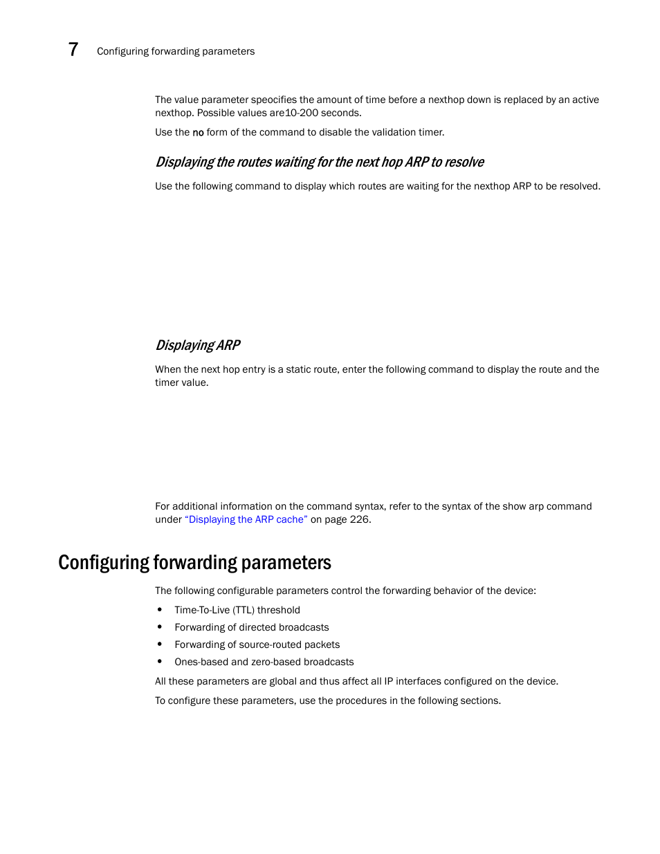 Configuring forwarding parameters, Displaying arp | Brocade BigIron RX Series Configuration Guide User Manual | Page 274 / 1550