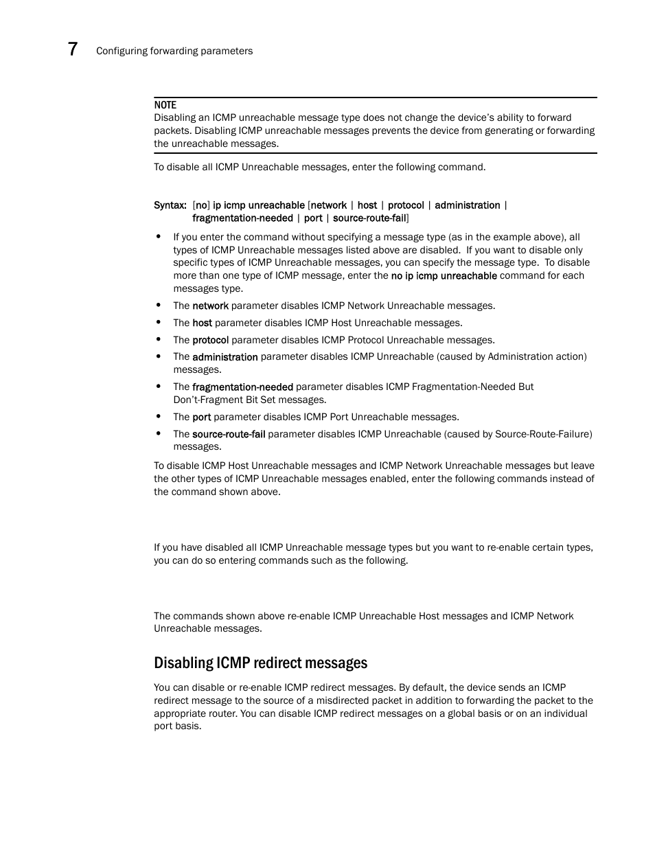 Disabling icmp redirect messages | Brocade BigIron RX Series Configuration Guide User Manual | Page 278 / 1550