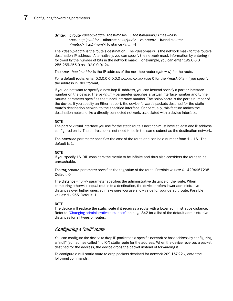 Configuring a “null” route | Brocade BigIron RX Series Configuration Guide User Manual | Page 282 / 1550