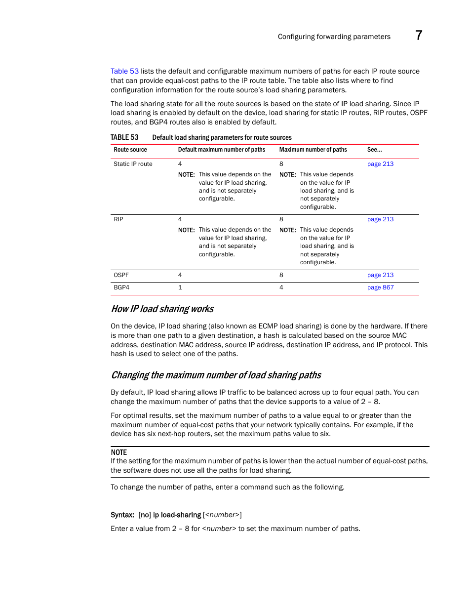 How ip load sharing works, Changing the maximum number of load sharing paths | Brocade BigIron RX Series Configuration Guide User Manual | Page 291 / 1550