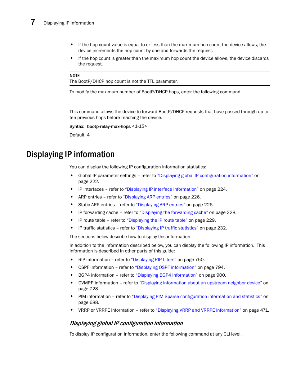 Displaying ip information, Displaying global ip configuration information | Brocade BigIron RX Series Configuration Guide User Manual | Page 300 / 1550