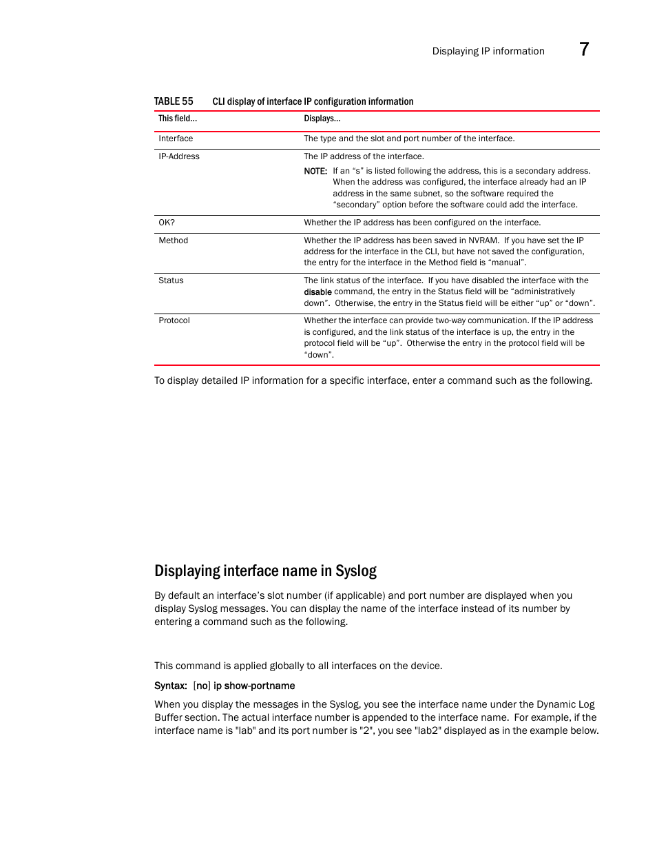 Displaying interface name in syslog | Brocade BigIron RX Series Configuration Guide User Manual | Page 303 / 1550