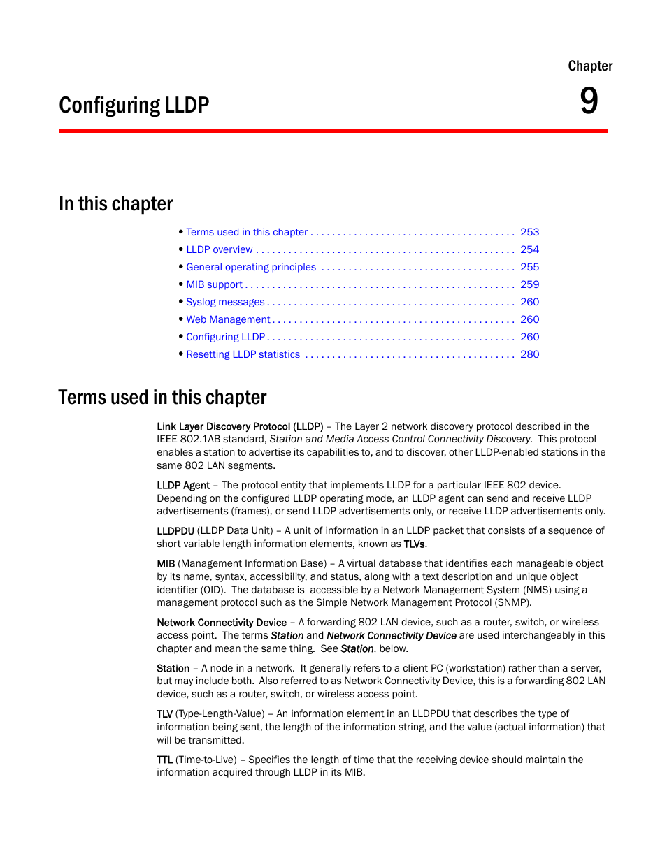 Configuring lldp, Terms used in this chapter, Chapter 9 | Configuring, Lldp | Brocade BigIron RX Series Configuration Guide User Manual | Page 331 / 1550