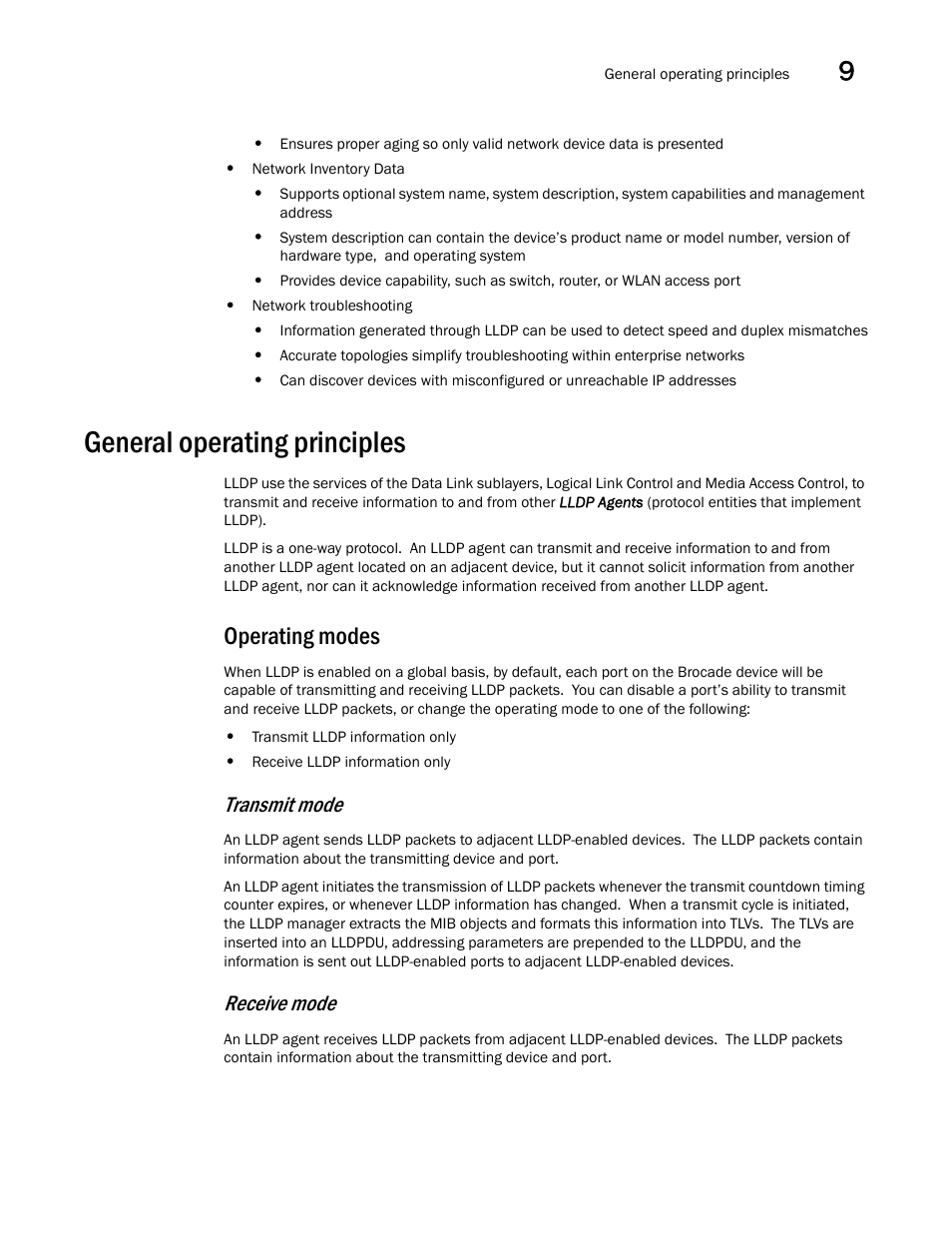 General operating principles, Operating modes, Transmit mode | Receive mode | Brocade BigIron RX Series Configuration Guide User Manual | Page 333 / 1550