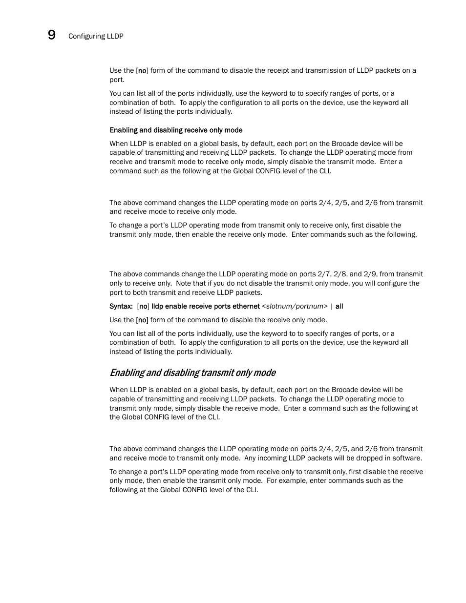 Enabling and disabling transmit only mode | Brocade BigIron RX Series Configuration Guide User Manual | Page 340 / 1550