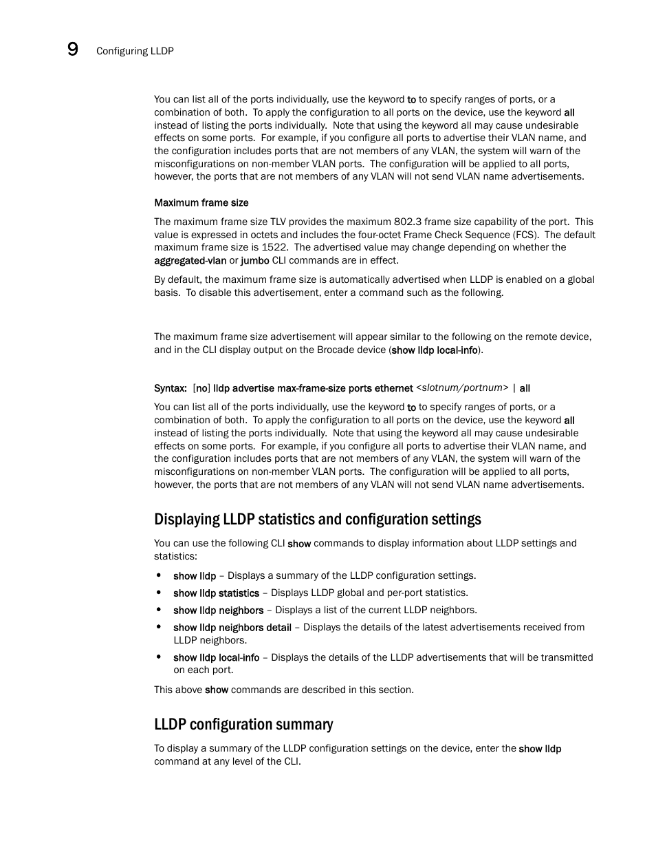 Lldp configuration summary | Brocade BigIron RX Series Configuration Guide User Manual | Page 352 / 1550