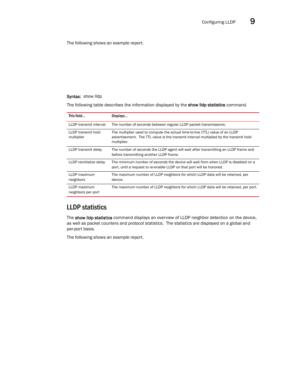 Lldp statistics | Brocade BigIron RX Series Configuration Guide User Manual | Page 353 / 1550
