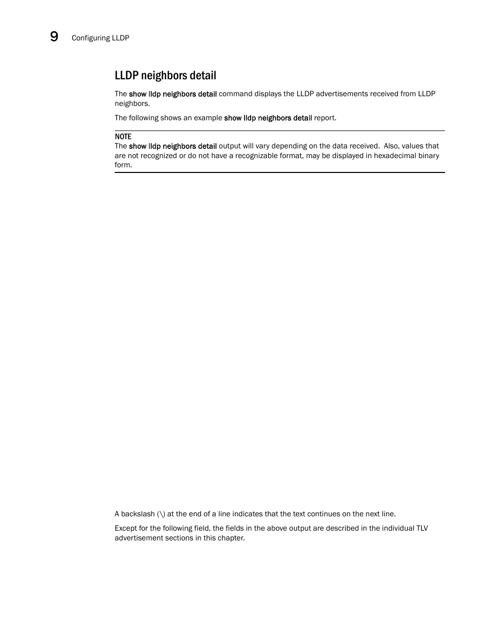 Lldp neighbors detail | Brocade BigIron RX Series Configuration Guide User Manual | Page 356 / 1550