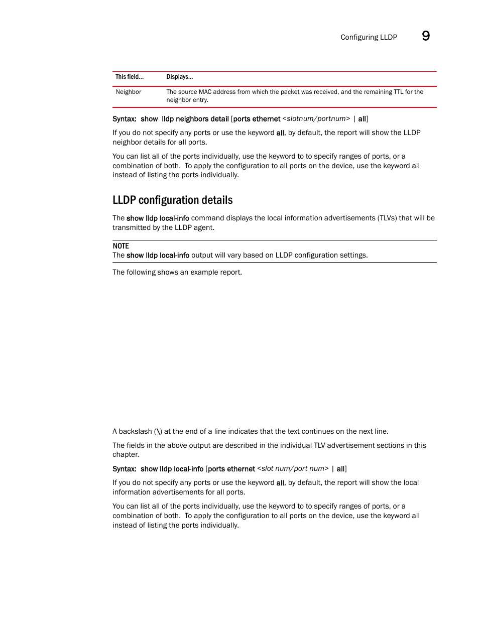 Lldp configuration details | Brocade BigIron RX Series Configuration Guide User Manual | Page 357 / 1550