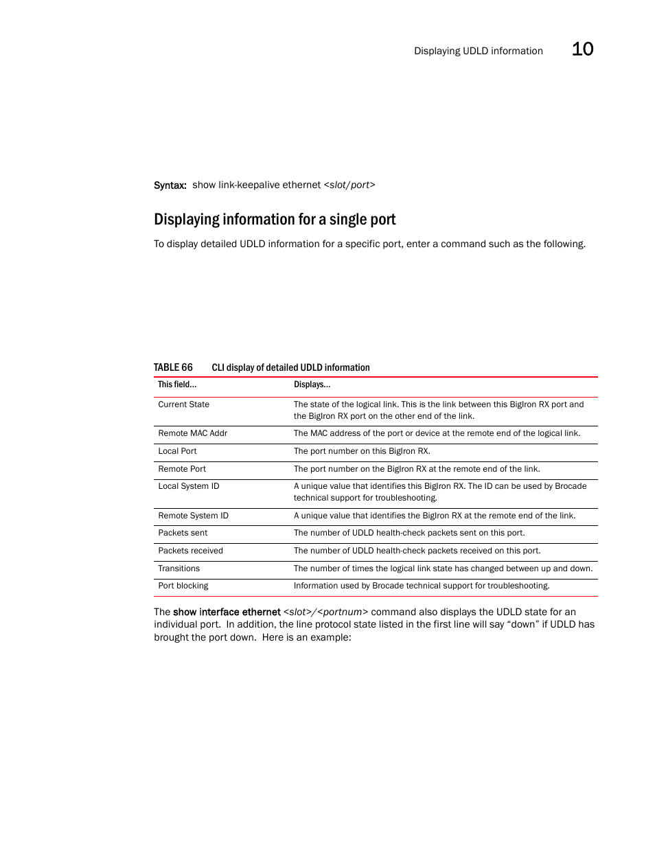 Displaying information for a single port | Brocade BigIron RX Series Configuration Guide User Manual | Page 363 / 1550