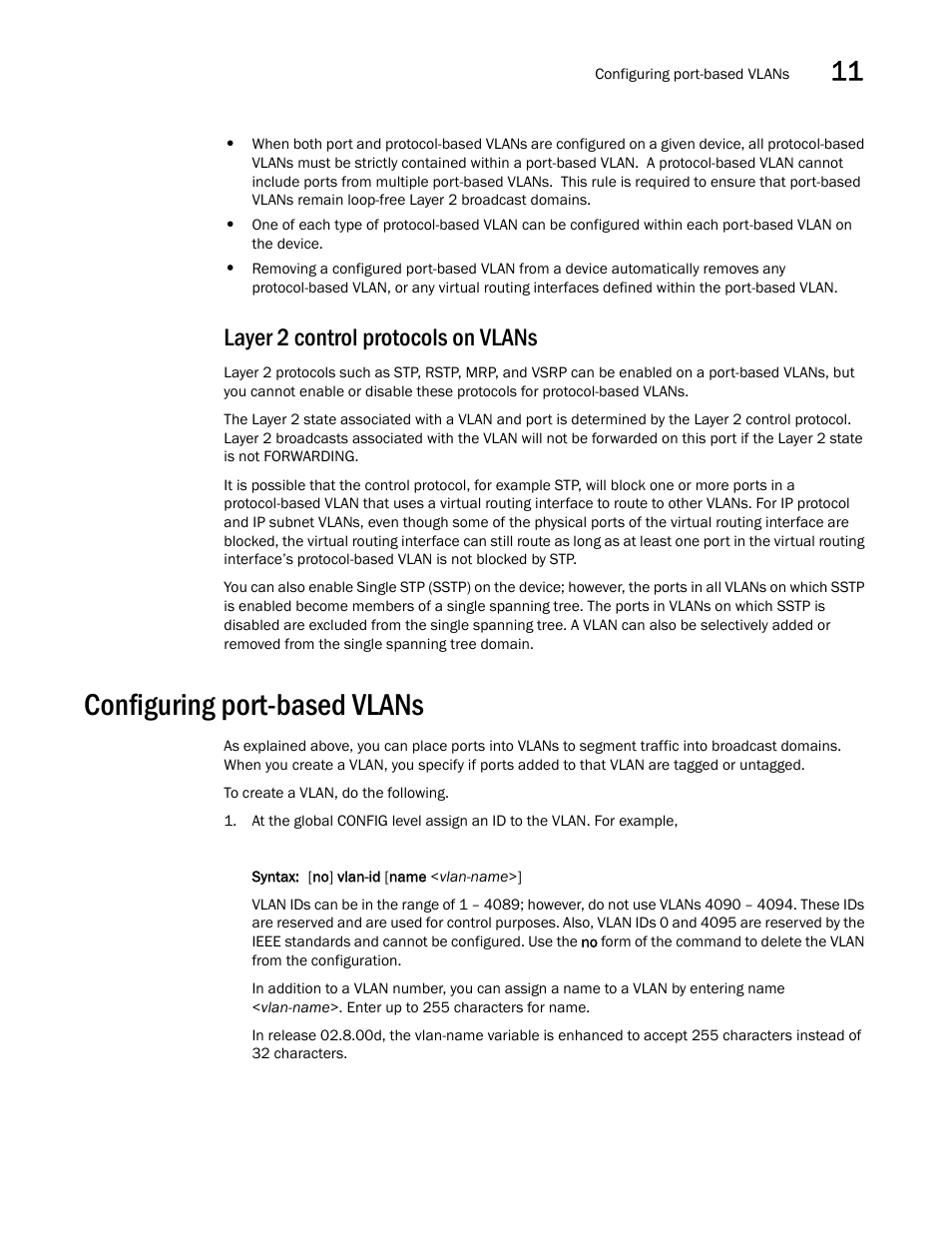 Layer 2 control protocols on vlans, Configuring port-based vlans | Brocade BigIron RX Series Configuration Guide User Manual | Page 369 / 1550