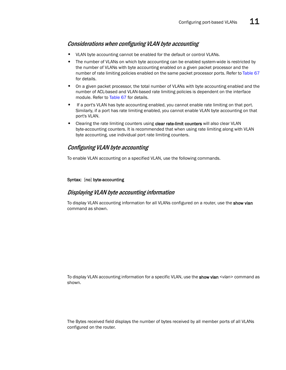 Configuring vlan byte accounting, Displaying vlan byte accounting information | Brocade BigIron RX Series Configuration Guide User Manual | Page 371 / 1550