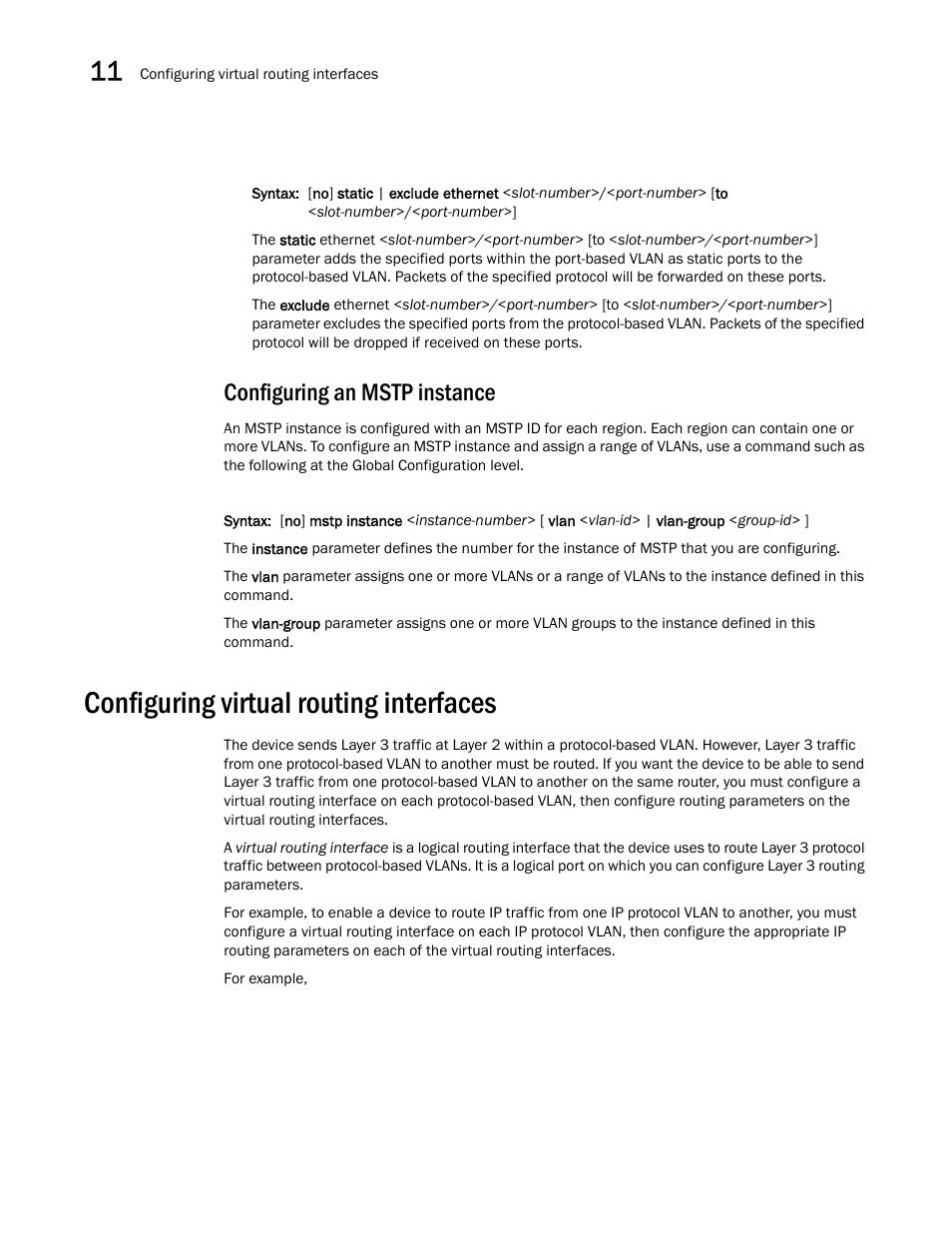 Configuring an mstp instance, Configuring virtual routing interfaces | Brocade BigIron RX Series Configuration Guide User Manual | Page 374 / 1550