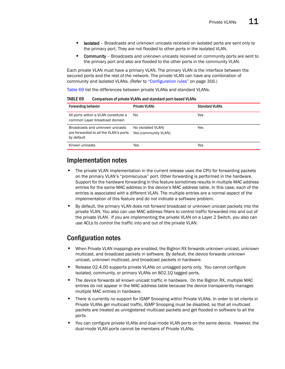 Implementation notes, Configuration notes | Brocade BigIron RX Series Configuration Guide User Manual | Page 393 / 1550