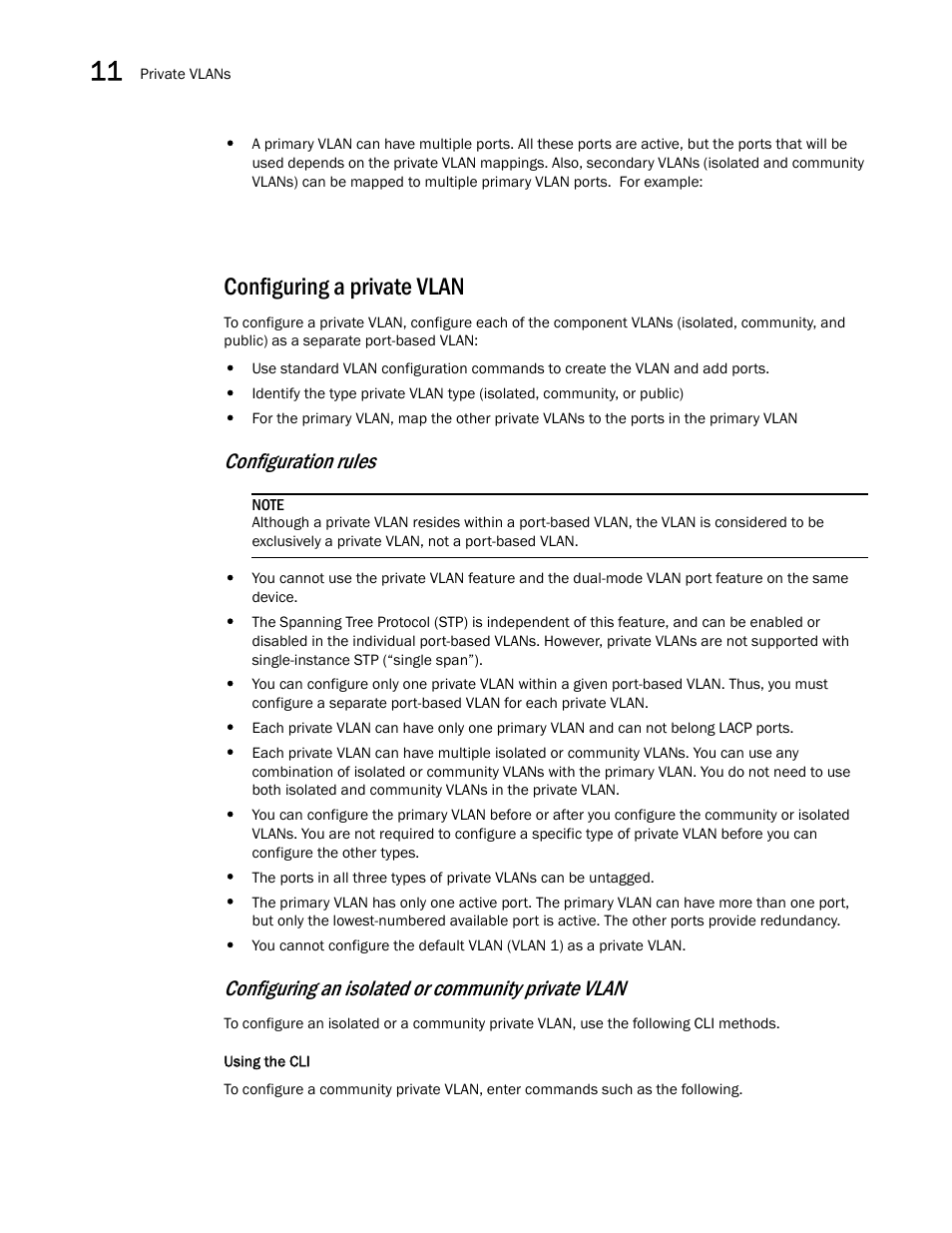 Configuring a private vlan, Configuration rules, Configuring an isolated or community private vlan | Brocade BigIron RX Series Configuration Guide User Manual | Page 394 / 1550