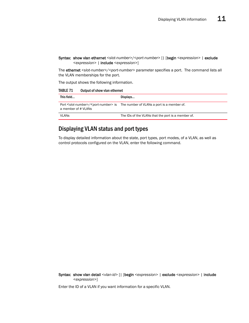 Displaying vlan status and port types | Brocade BigIron RX Series Configuration Guide User Manual | Page 401 / 1550
