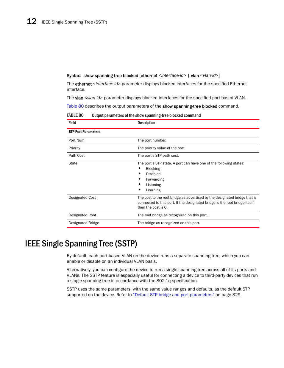 Ieee single spanning tree (sstp) | Brocade BigIron RX Series Configuration Guide User Manual | Page 420 / 1550