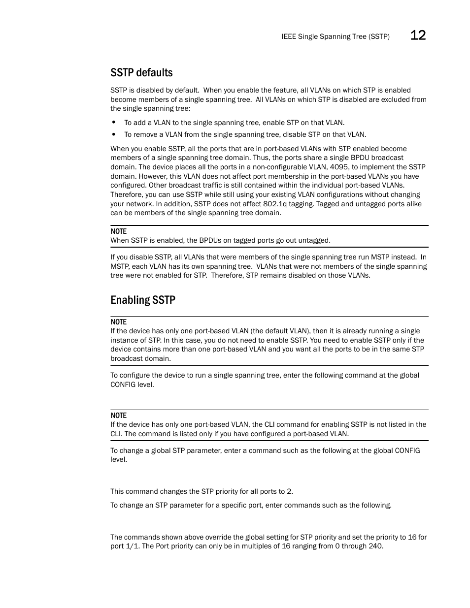 Sstp defaults, Enabling sstp | Brocade BigIron RX Series Configuration Guide User Manual | Page 421 / 1550