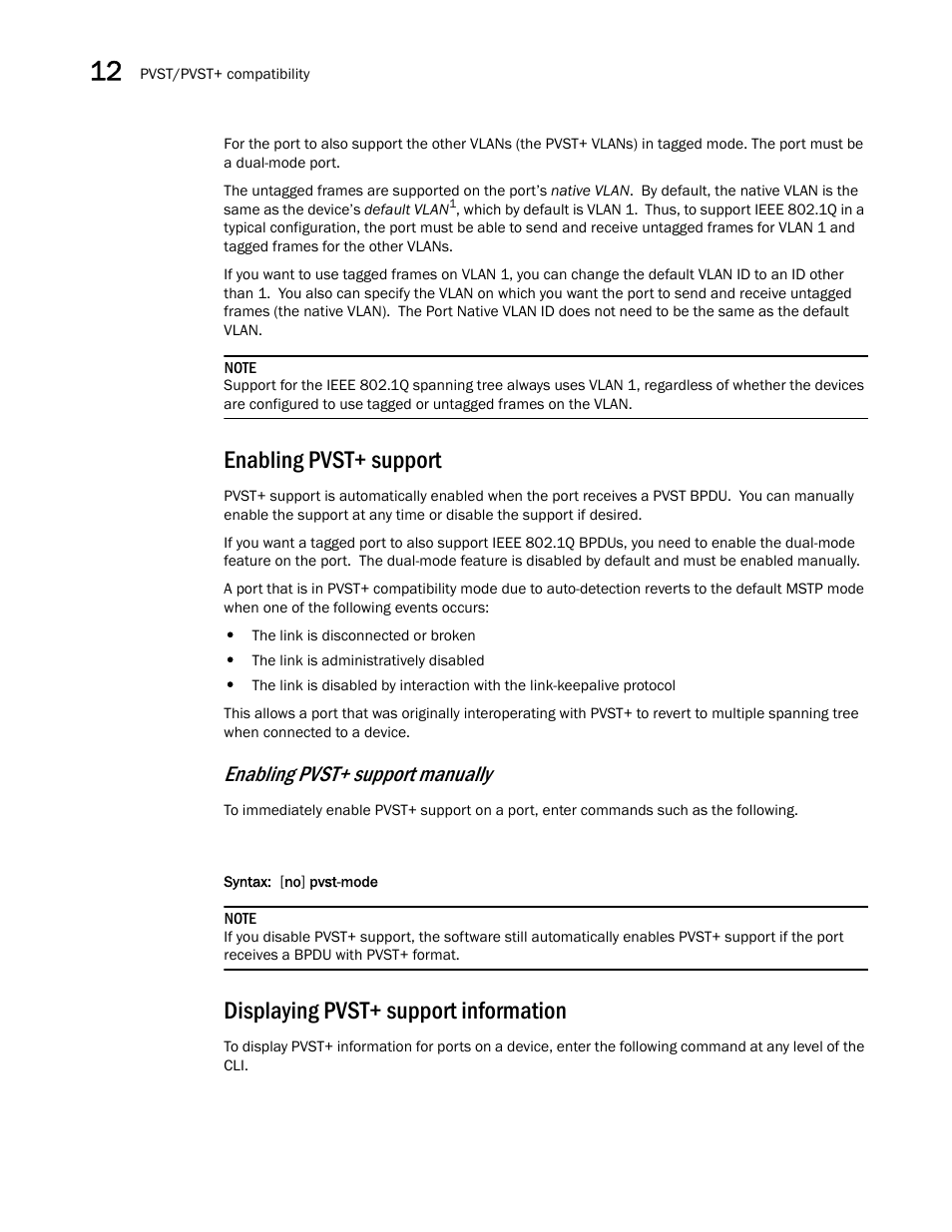 Enabling pvst+ support, Displaying pvst+ support information, Enabling pvst+ support manually | Brocade BigIron RX Series Configuration Guide User Manual | Page 424 / 1550