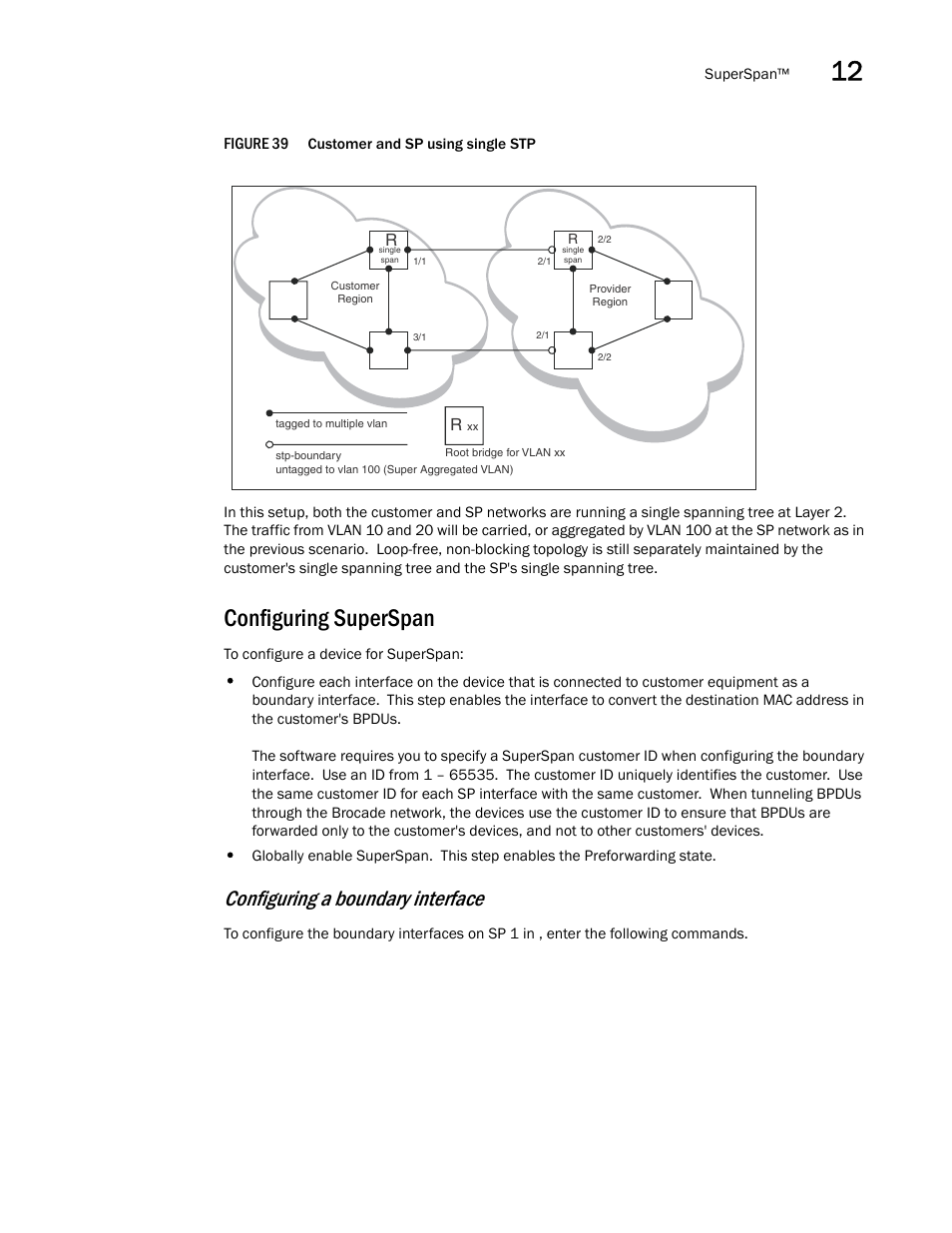 Configuring superspan, Configuring a boundary interface | Brocade BigIron RX Series Configuration Guide User Manual | Page 433 / 1550