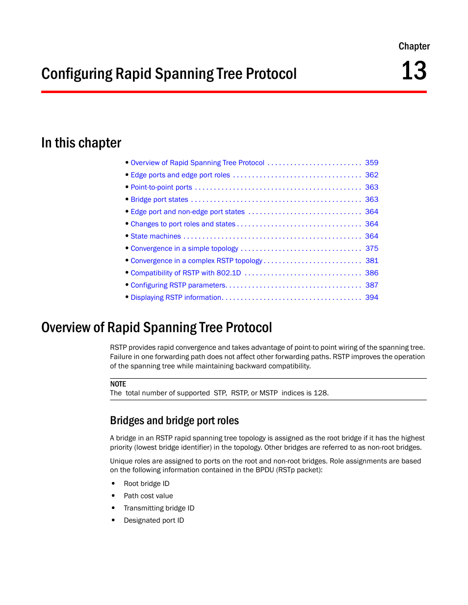 Configuring rapid spanning tree protocol, Overview of rapid spanning tree protocol, Bridges and bridge port roles | Chapter 13, Configuring rapid, Spanning tree protocol | Brocade BigIron RX Series Configuration Guide User Manual | Page 437 / 1550